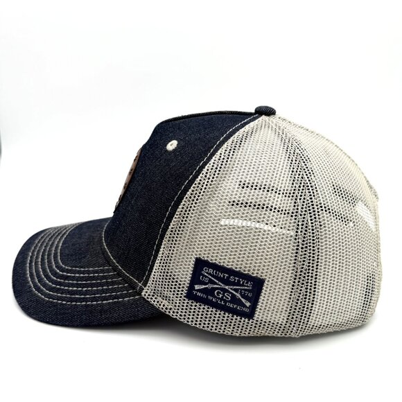 GRUNT STYLE Betsy Ross Faux Leather Patch Denim & Mesh Trucker Hat / Cap America - Picture 4 of 11